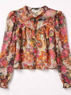 #174 Walter Baker Orange and Pink Floral Paisley Sheer Blouse